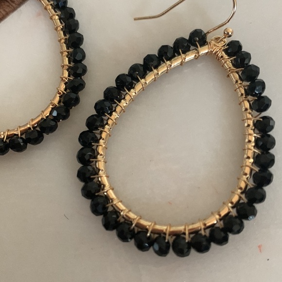 Black Glass Bead Teardrop Earrings - Picture 3 of 4